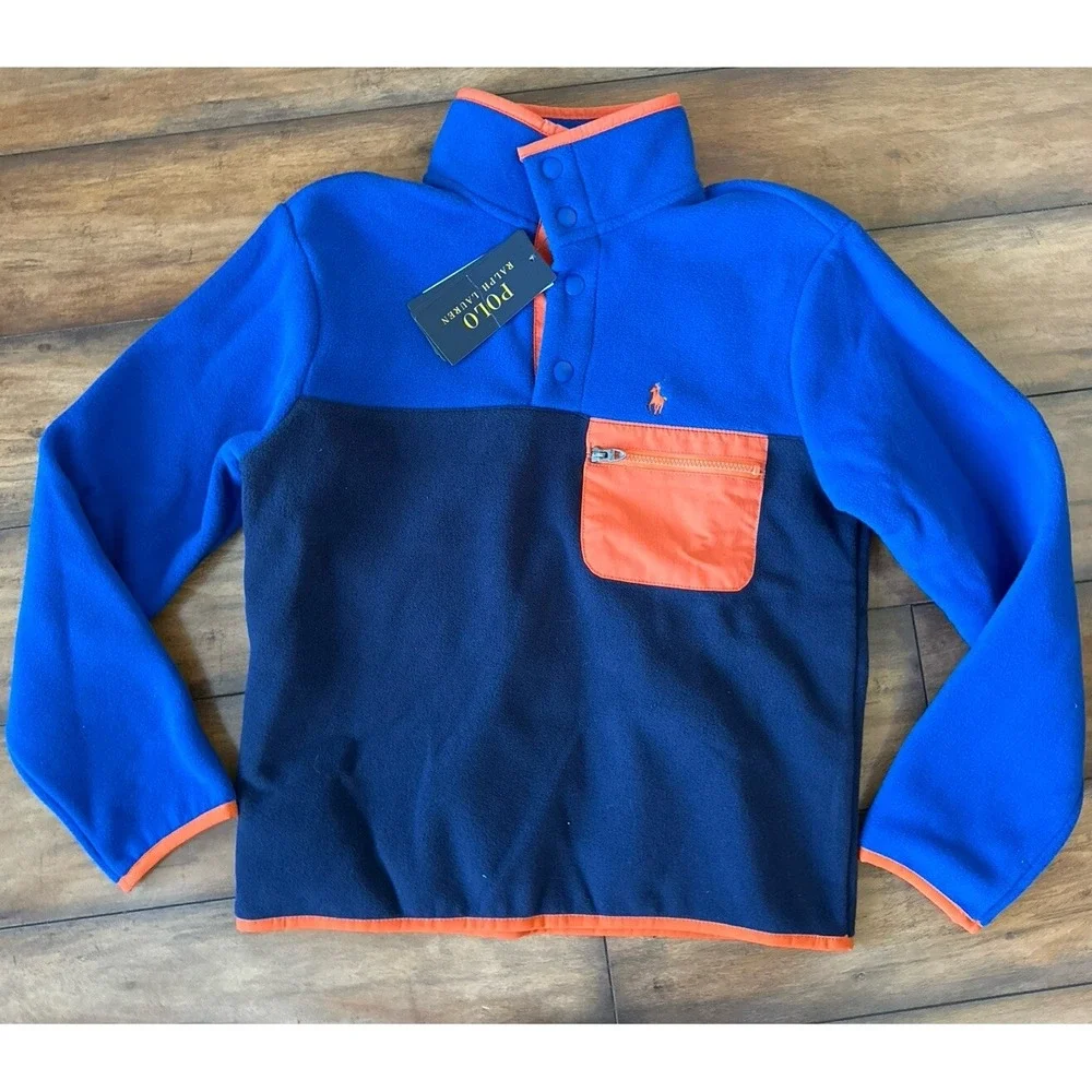 Polo Ralph‎ Lauren  Boys Color Blocked Fleece Pullover Medium 10 12 NEW